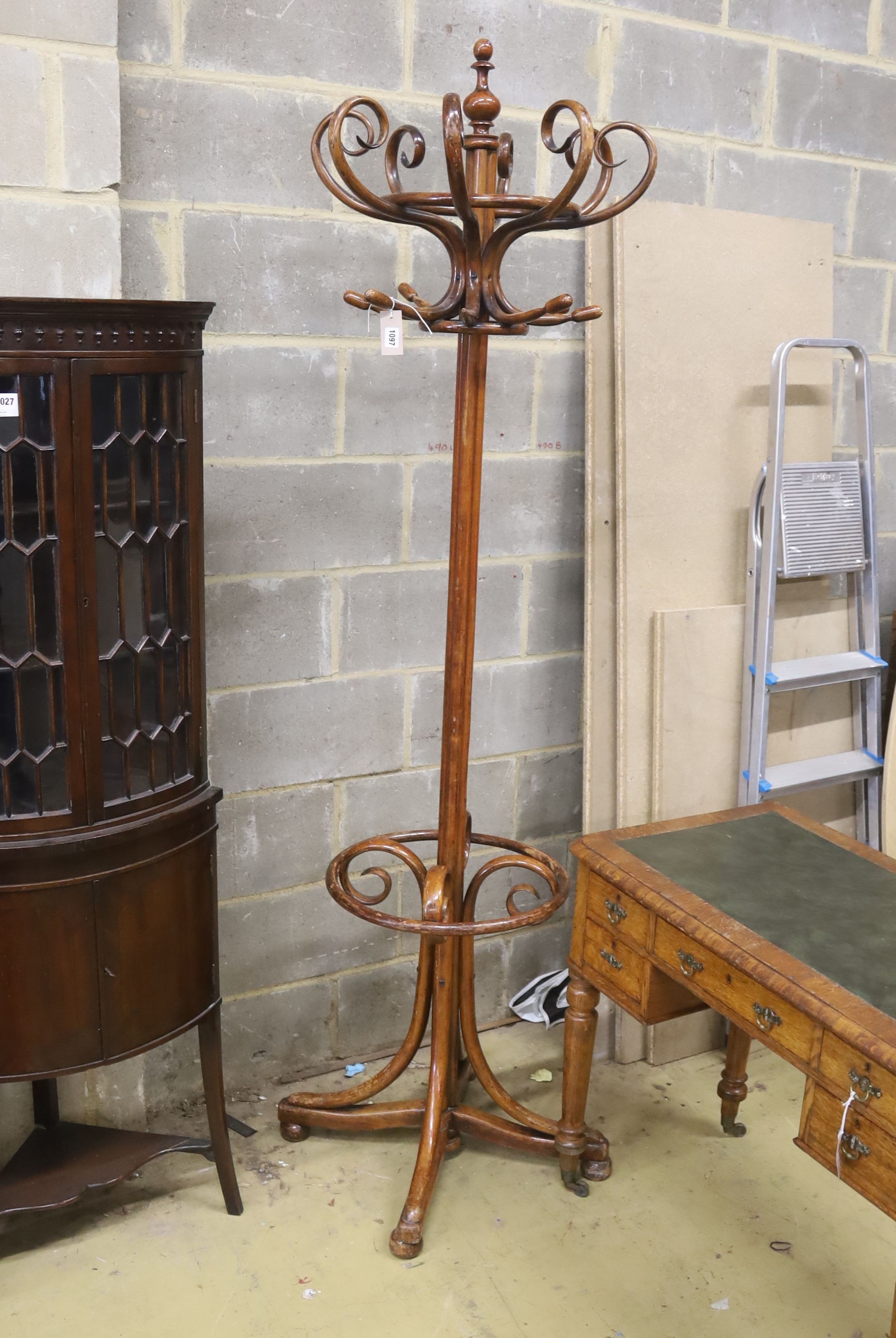 An early 20th century Thonet style bentwood hall stand, height 210cm